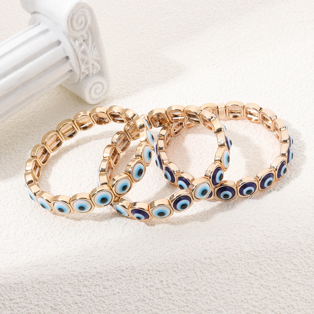 2024 New Fashion Devil Eye Bangle For Women Inlaid Charm Gold Color Elastic Bracelets Accessory