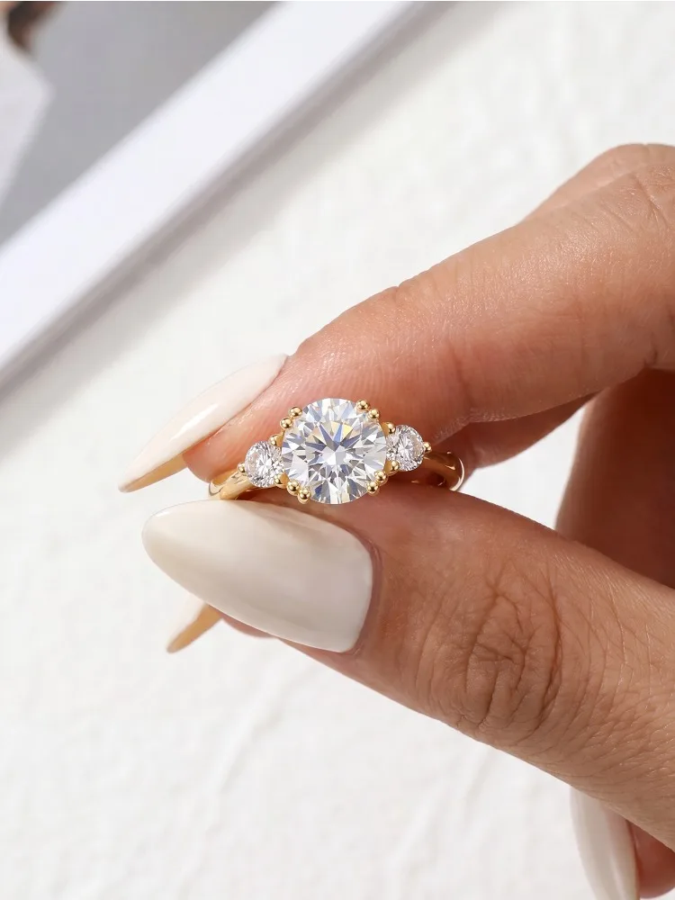 DWJ 1.2CT Moissanite Rings for Women Real 925 Sterling Silver 18K Gold Double Round Solitaire Diamond Halo Ring Wedding Jewelry