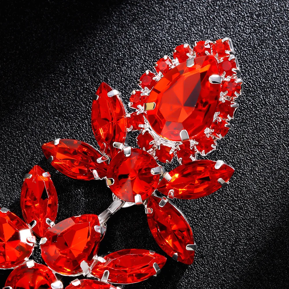 Sparkling Red Rhinestone Marquise Stone Exaggerated Drop Earrings For Women Vintage Fashion Gold Silver Color Engagement Jewelry