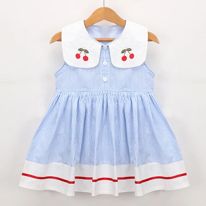 2024 New Summer 2-7Yrs Baby Girl Party Dress Sleeveless Cotton Embroidery Splicing Kids Princess Dresses Sister Clothing