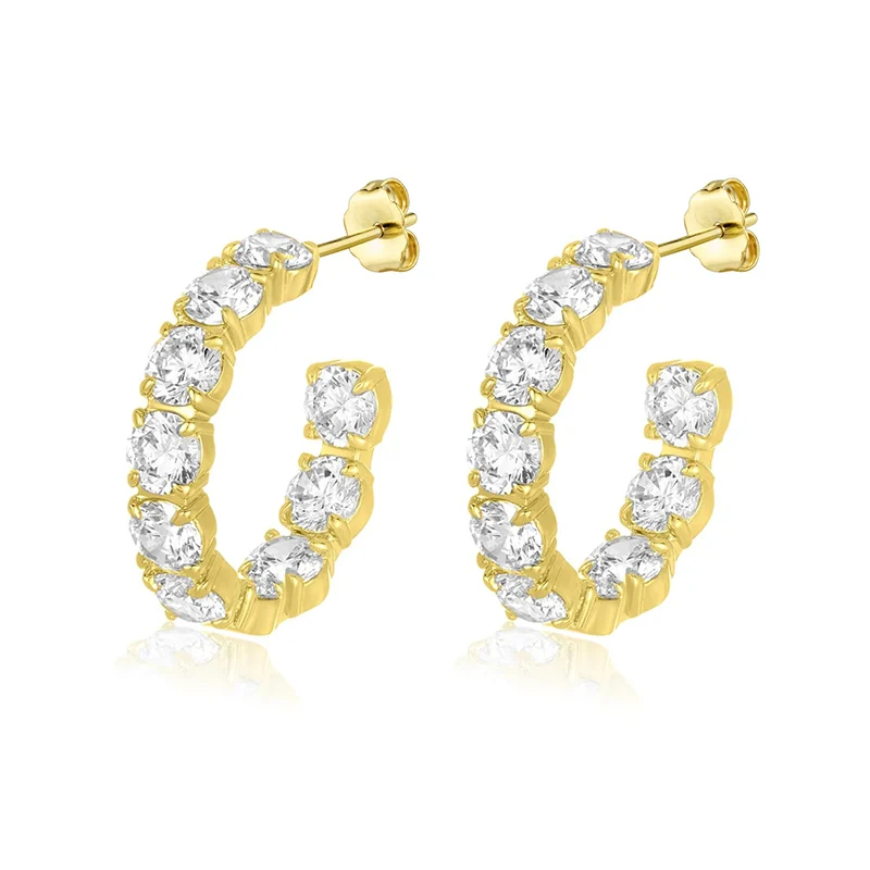Crmya Hiphop Cuff Earring for Women Yellow Gold Color Zircon Clip Hoop Earrings 2024 Fashion Women Jewelry Accessories Wholesale