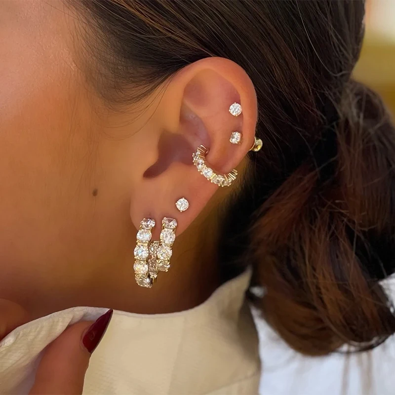 Crmya Hiphop Cuff Earring for Women Yellow Gold Color Zircon Clip Hoop Earrings 2024 Fashion Women Jewelry Accessories Wholesale