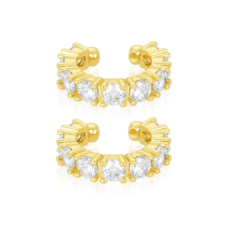 Crmya Hiphop Cuff Earring for Women Yellow Gold Color Zircon Clip Hoop Earrings 2024 Fashion Women Jewelry Accessories Wholesale