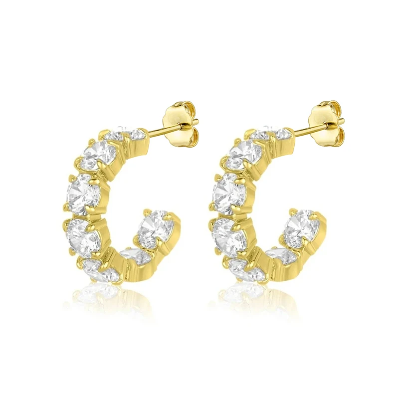 Crmya Hiphop Cuff Earring for Women Yellow Gold Color Zircon Clip Hoop Earrings 2024 Fashion Women Jewelry Accessories Wholesale
