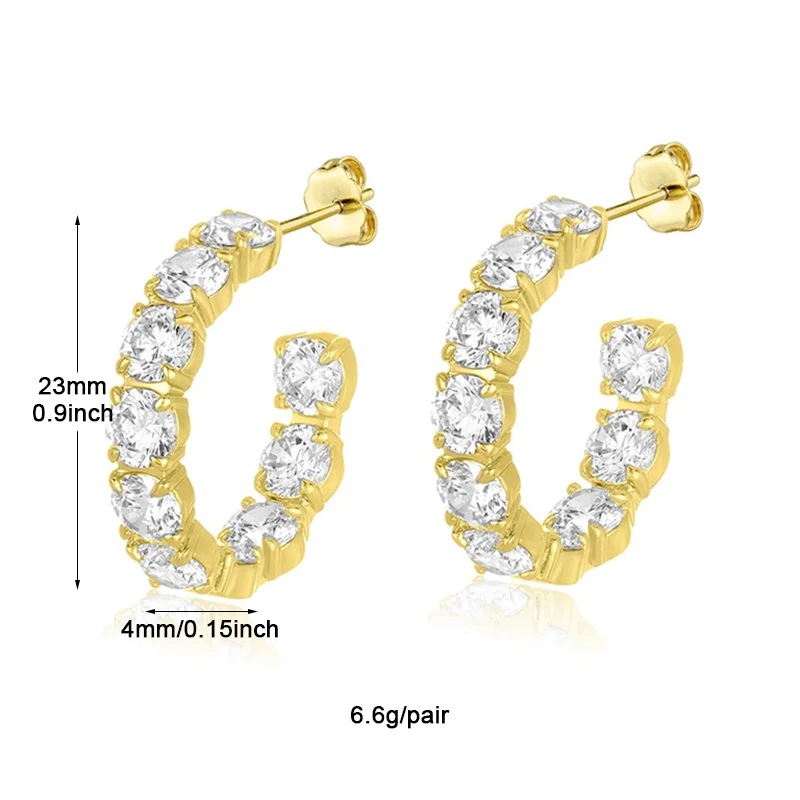 Crmya Hiphop Cuff Earring for Women Yellow Gold Color Zircon Clip Hoop Earrings 2024 Fashion Women Jewelry Accessories Wholesale