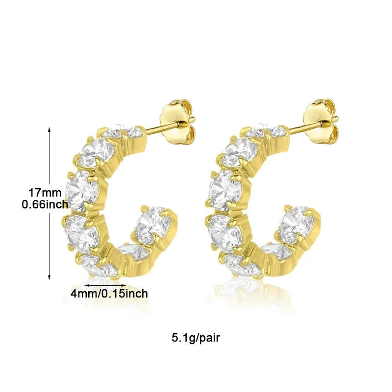 Crmya Hiphop Cuff Earring for Women Yellow Gold Color Zircon Clip Hoop Earrings 2024 Fashion Women Jewelry Accessories Wholesale