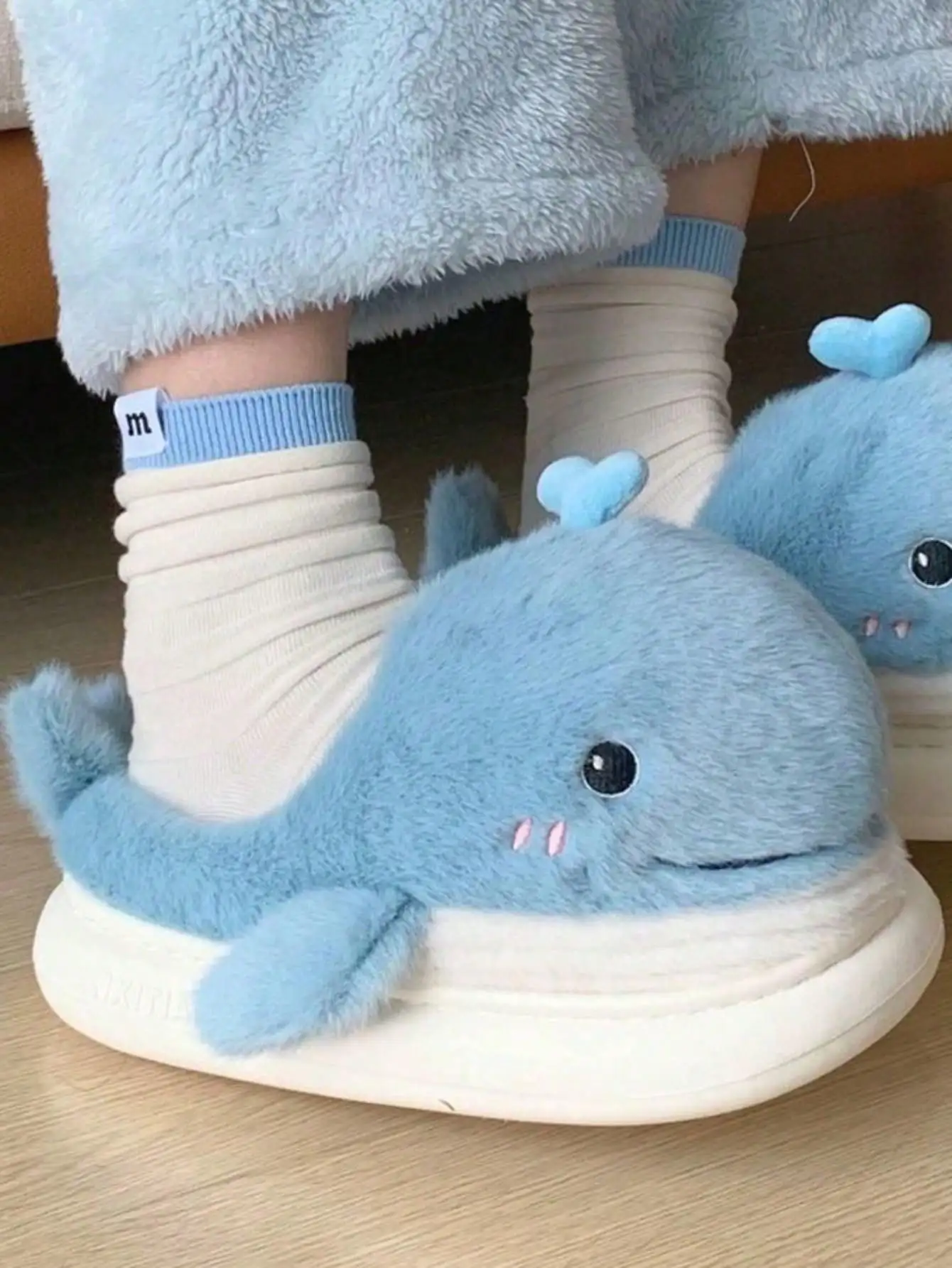 Cute Whales Winter New Women Slipper Soft Heel Platform Fur Warm Indoor Comfortable Home Fluffy Home Slippers