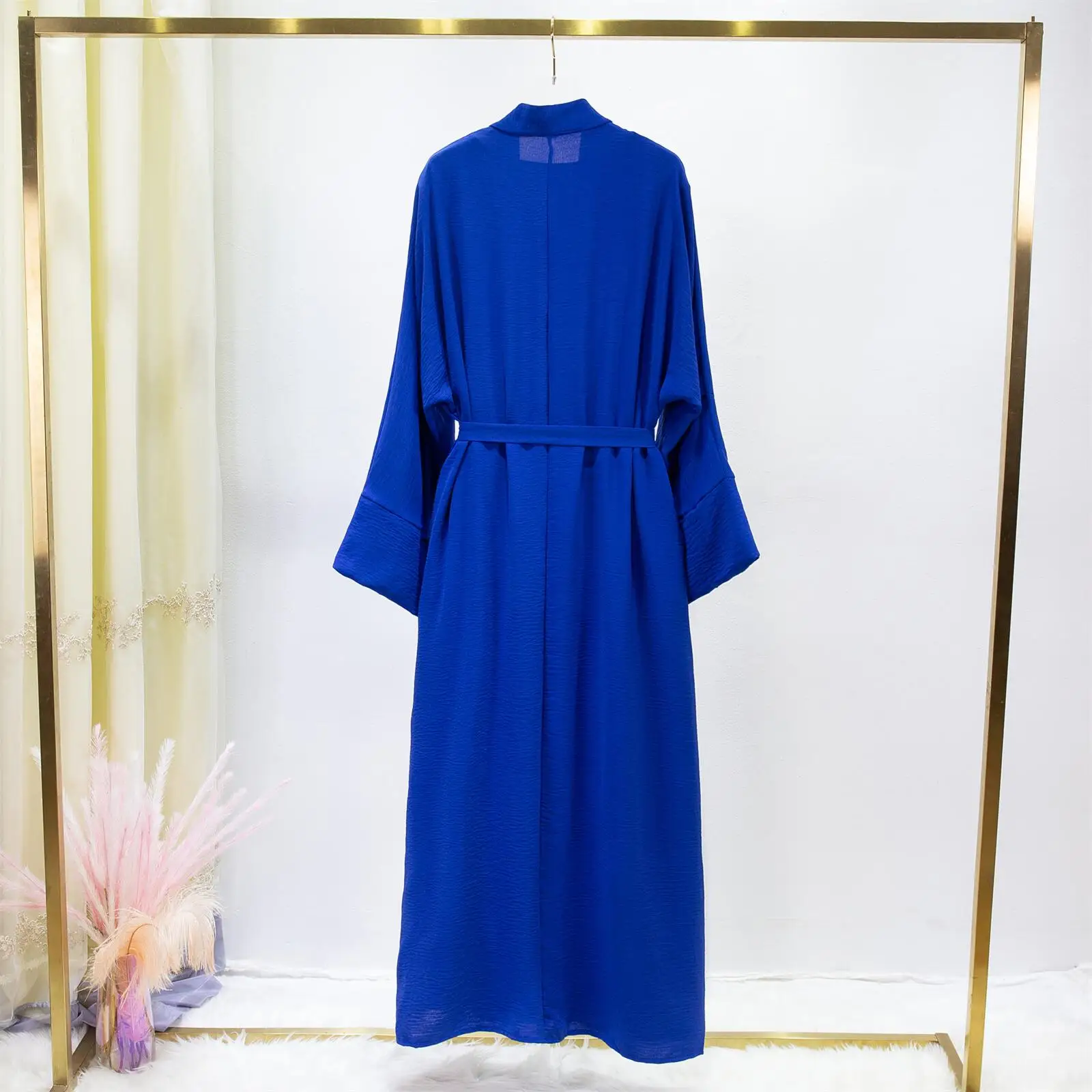 2pics Muslim Sets Muslim Jilbab Two Pieces Women Out Abaya Loose Cardigan Coat Sleeveless Inner Dress Prayer Clothing with Belt