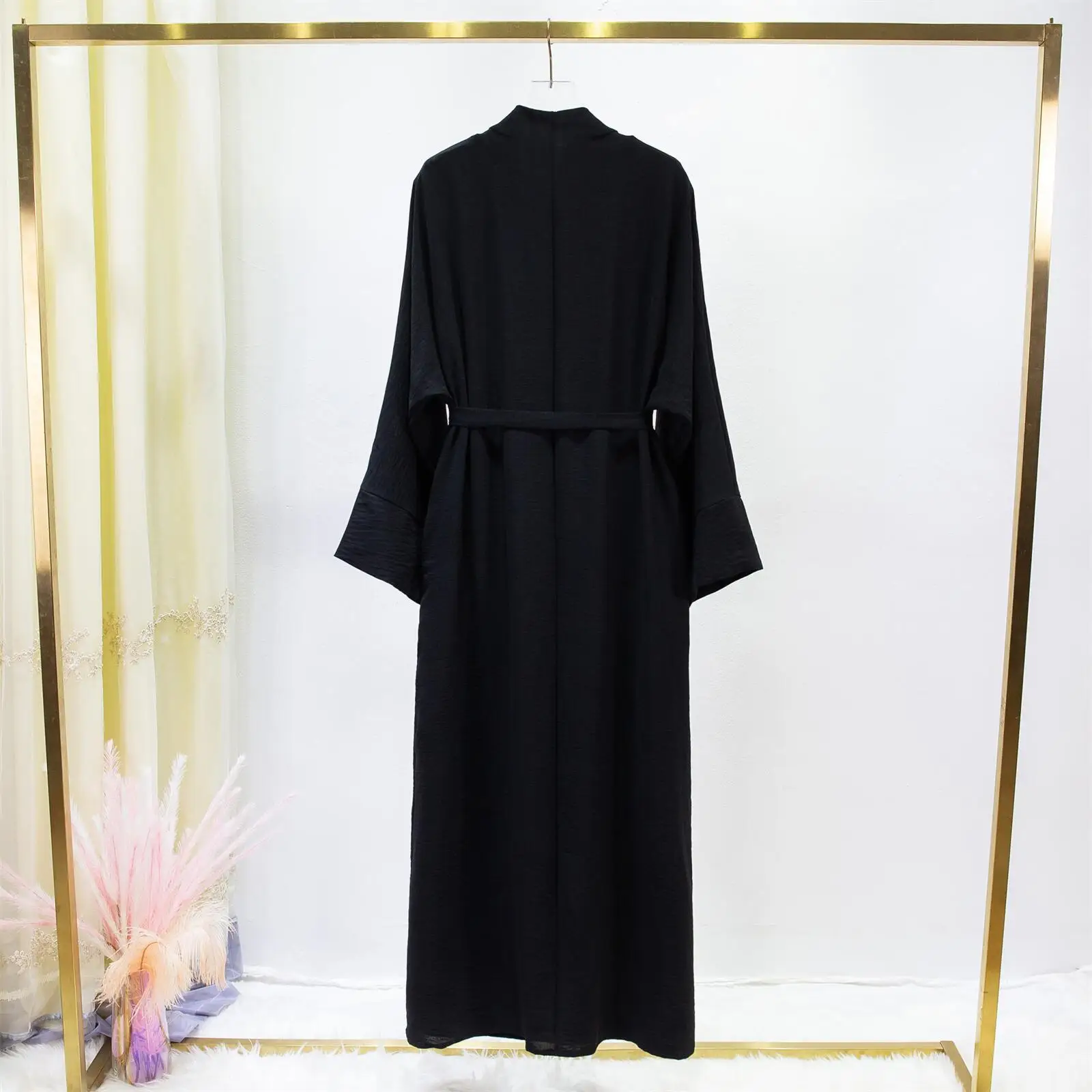 2pics Muslim Sets Muslim Jilbab Two Pieces Women Out Abaya Loose Cardigan Coat Sleeveless Inner Dress Prayer Clothing with Belt