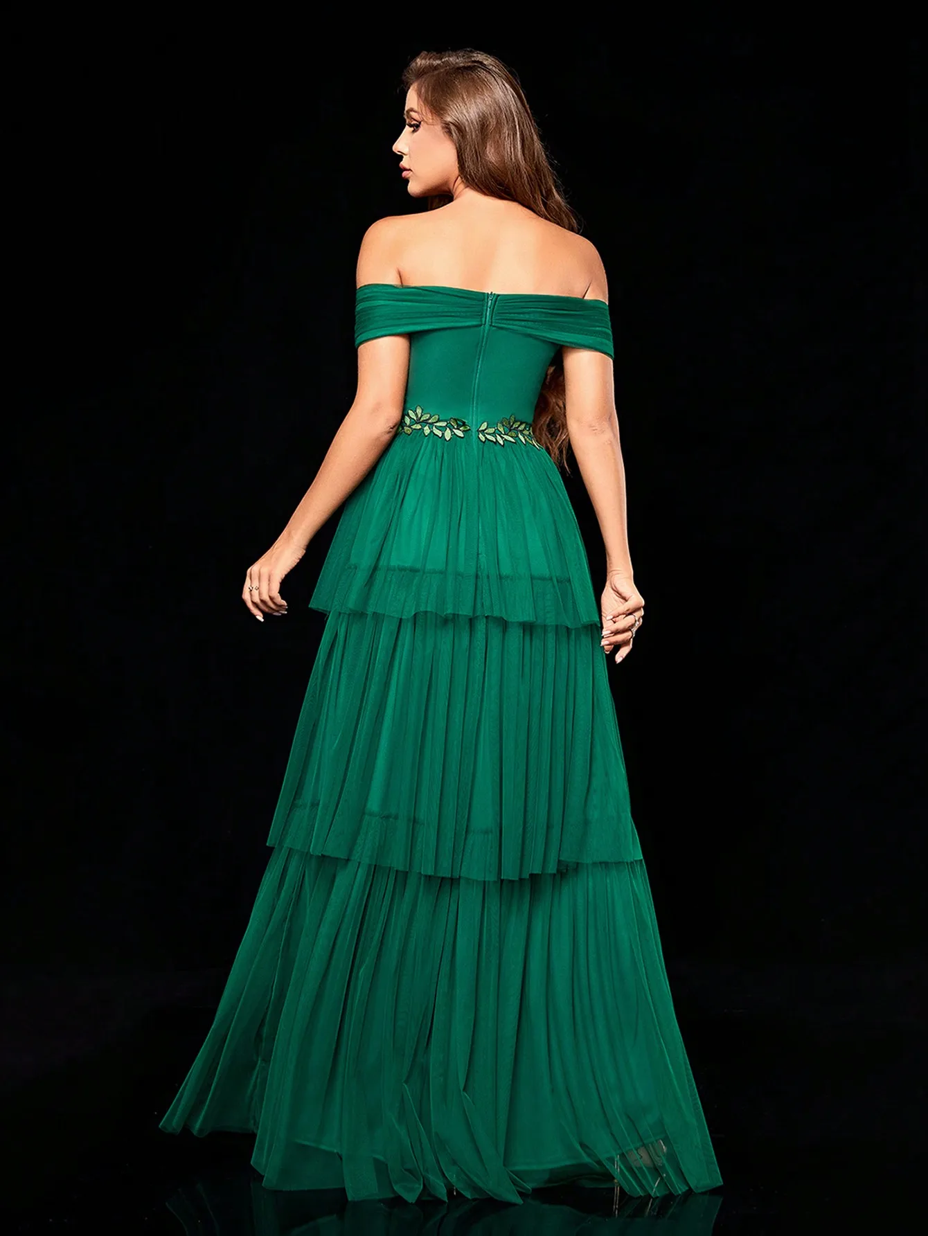 Mgiacy Line collar irregular three-dimensional embroidered multi-layer gauze long dress Evening ball dress Party dress