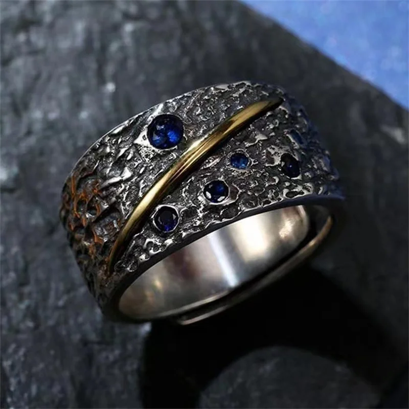 New Arrival Silver 925 Ring Male Jewelry Dominant Personalized Retro Ring For Men Jewelry Wide Starry Sky Opening Hand Ornament