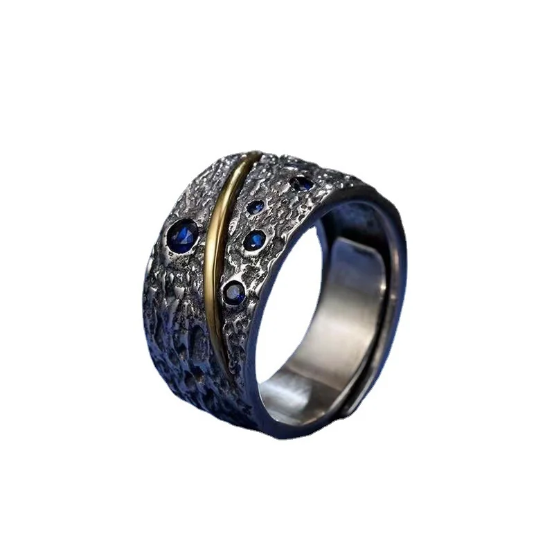 New Arrival Silver 925 Ring Male Jewelry Dominant Personalized Retro Ring For Men Jewelry Wide Starry Sky Opening Hand Ornament