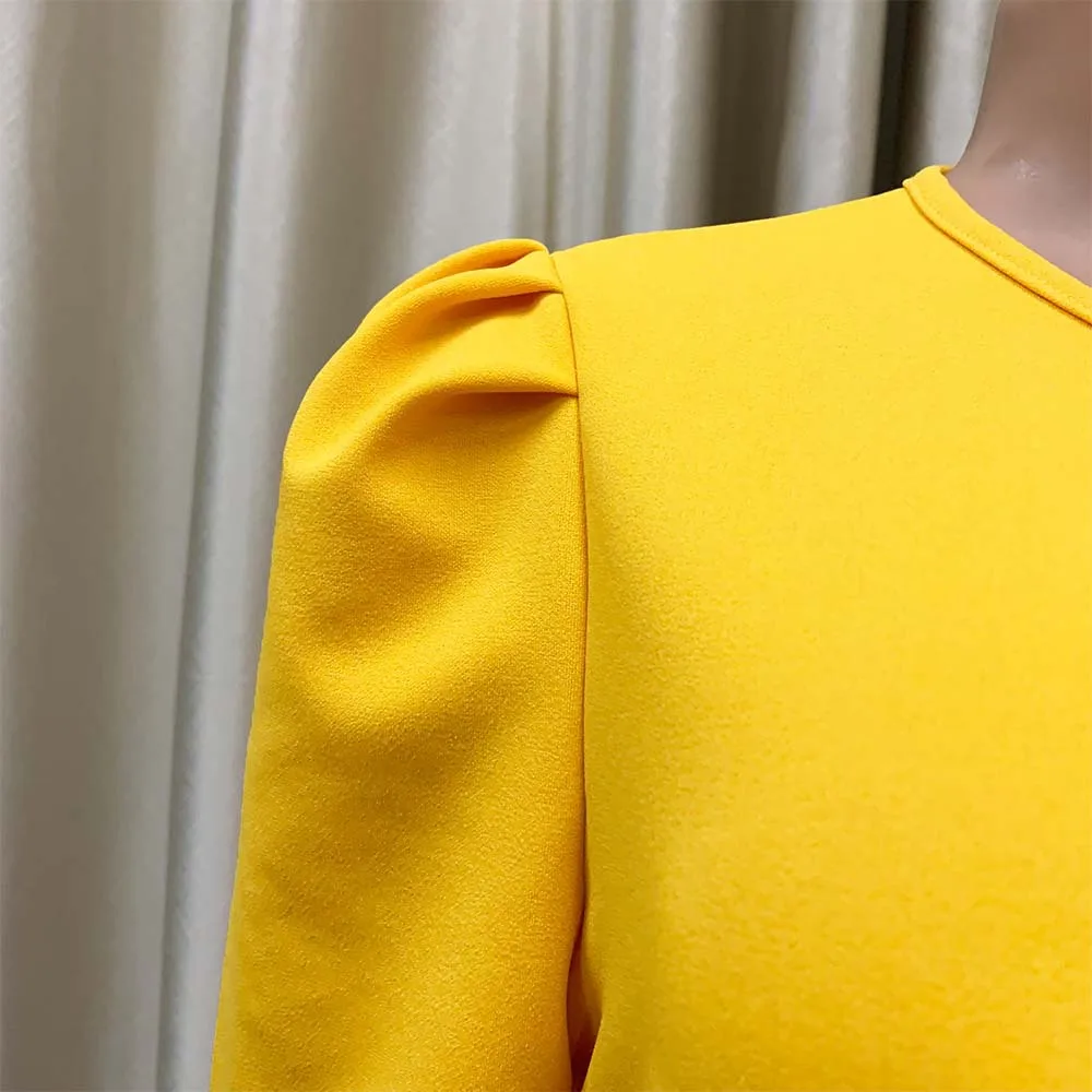 Elegant Office Ladies Dresses Pleated O Neck Short Sleeve High Waisted Mid Calf Formal Business Work Dress Midi Cloth Vestidos
