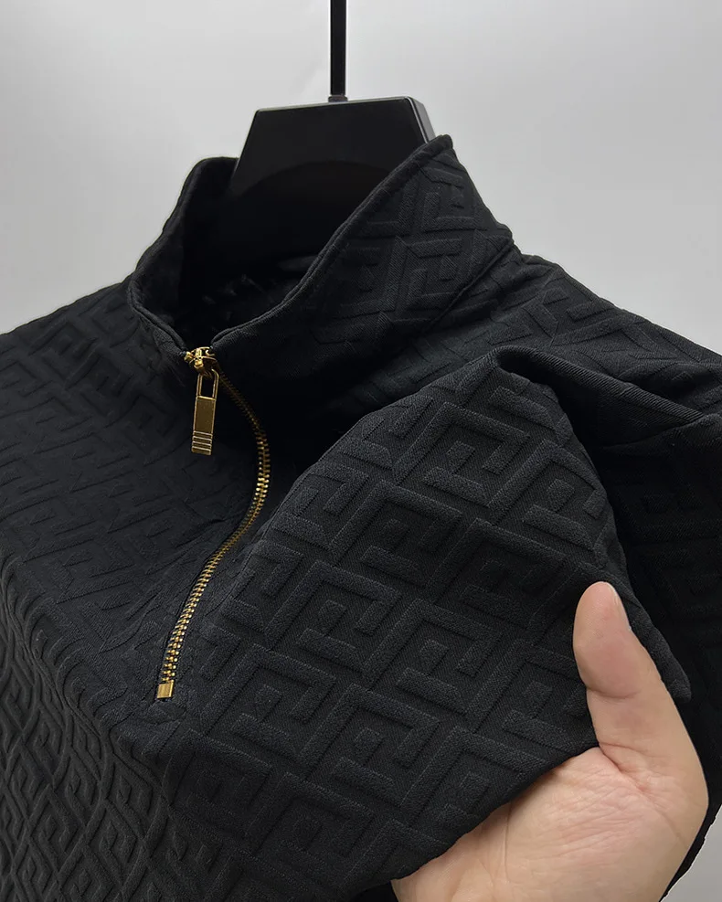 High end brand fashion jacquard sweater men's casual 2023spring and autumn new trend Korean half zipper standing collar pullover