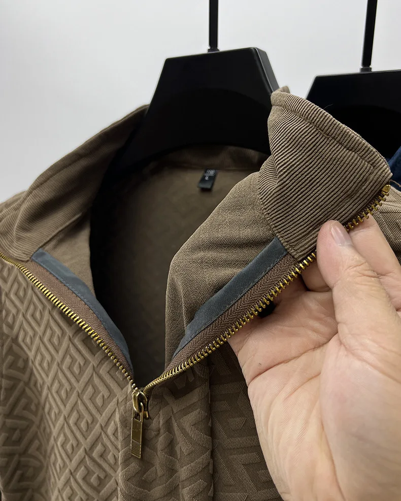 High end brand fashion jacquard sweater men's casual 2023spring and autumn new trend Korean half zipper standing collar pullover