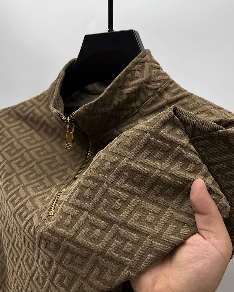 High end brand fashion jacquard sweater men's casual 2023spring and autumn new trend Korean half zipper standing collar pullover
