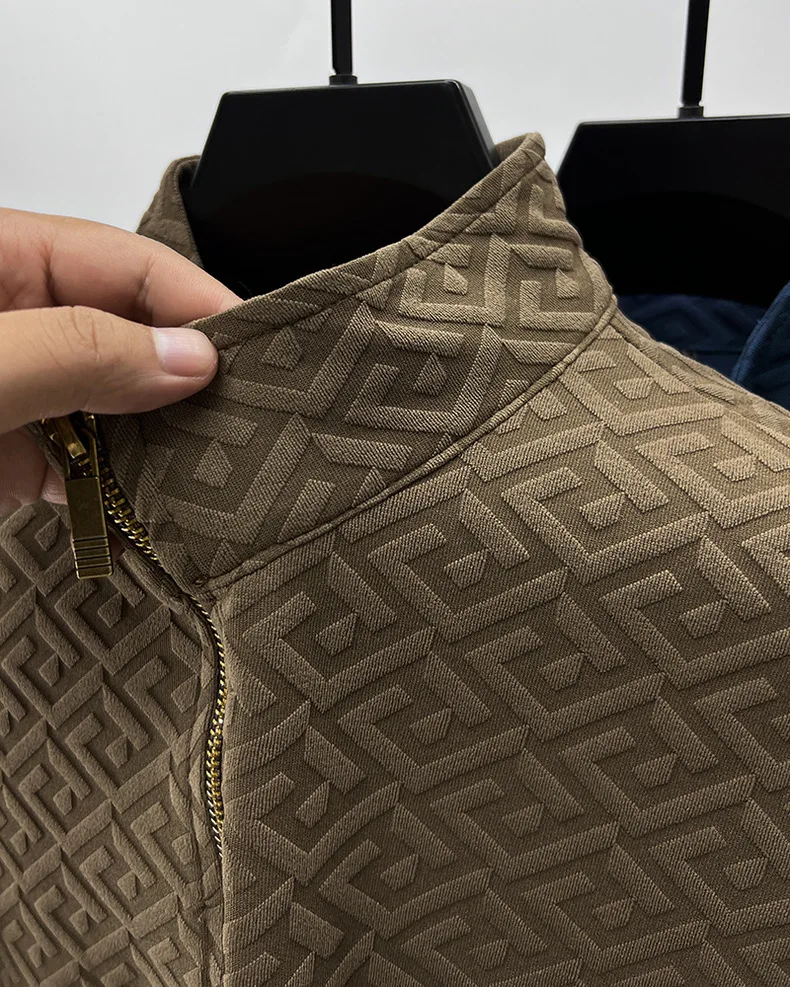 High end brand fashion jacquard sweater men's casual 2023spring and autumn new trend Korean half zipper standing collar pullover