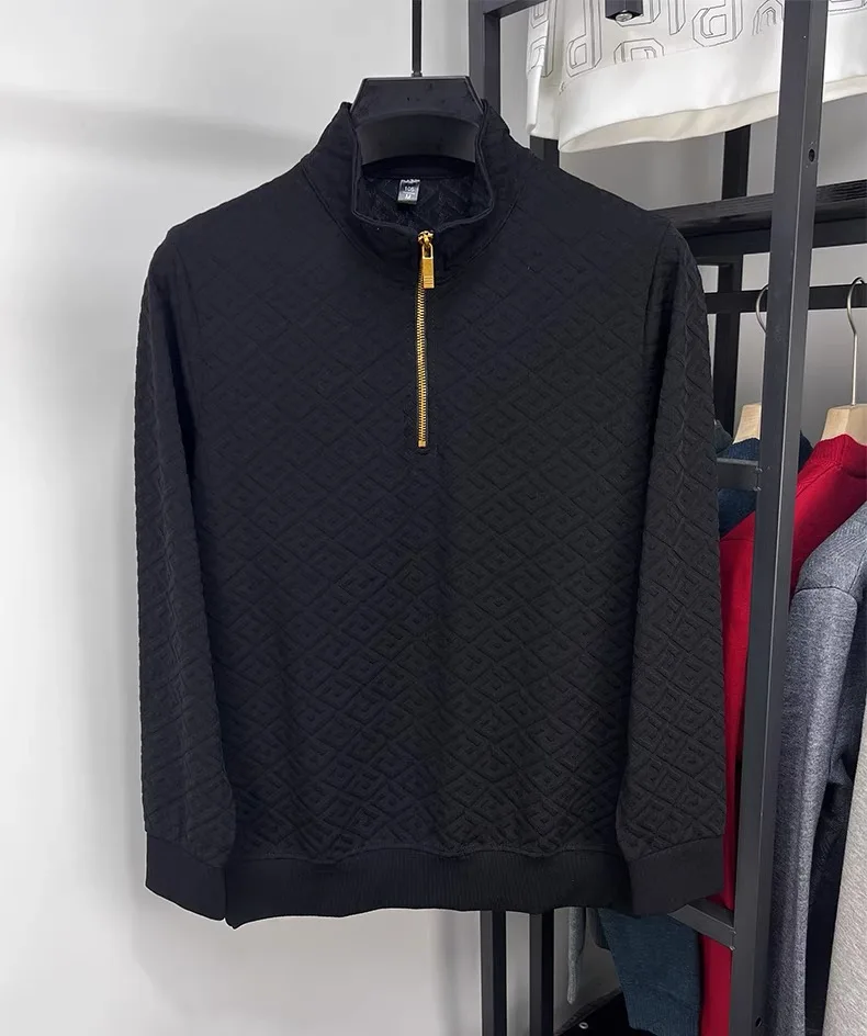 High end brand fashion jacquard sweater men's casual 2023spring and autumn new trend Korean half zipper standing collar pullover