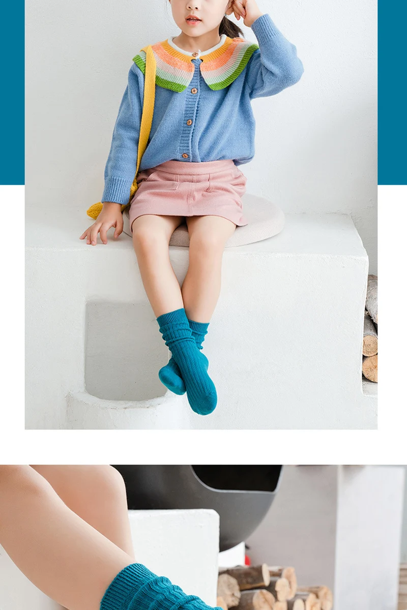 3Pairs/Lot 2024 Spring Summer Children's Candy Color Socks Korean Japanese Style Kids Boys Girls Double Needle Mid-Tube Socks