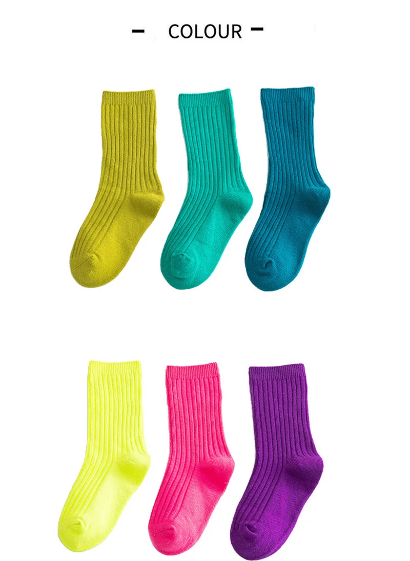 3Pairs/Lot 2024 Spring Summer Children's Candy Color Socks Korean Japanese Style Kids Boys Girls Double Needle Mid-Tube Socks