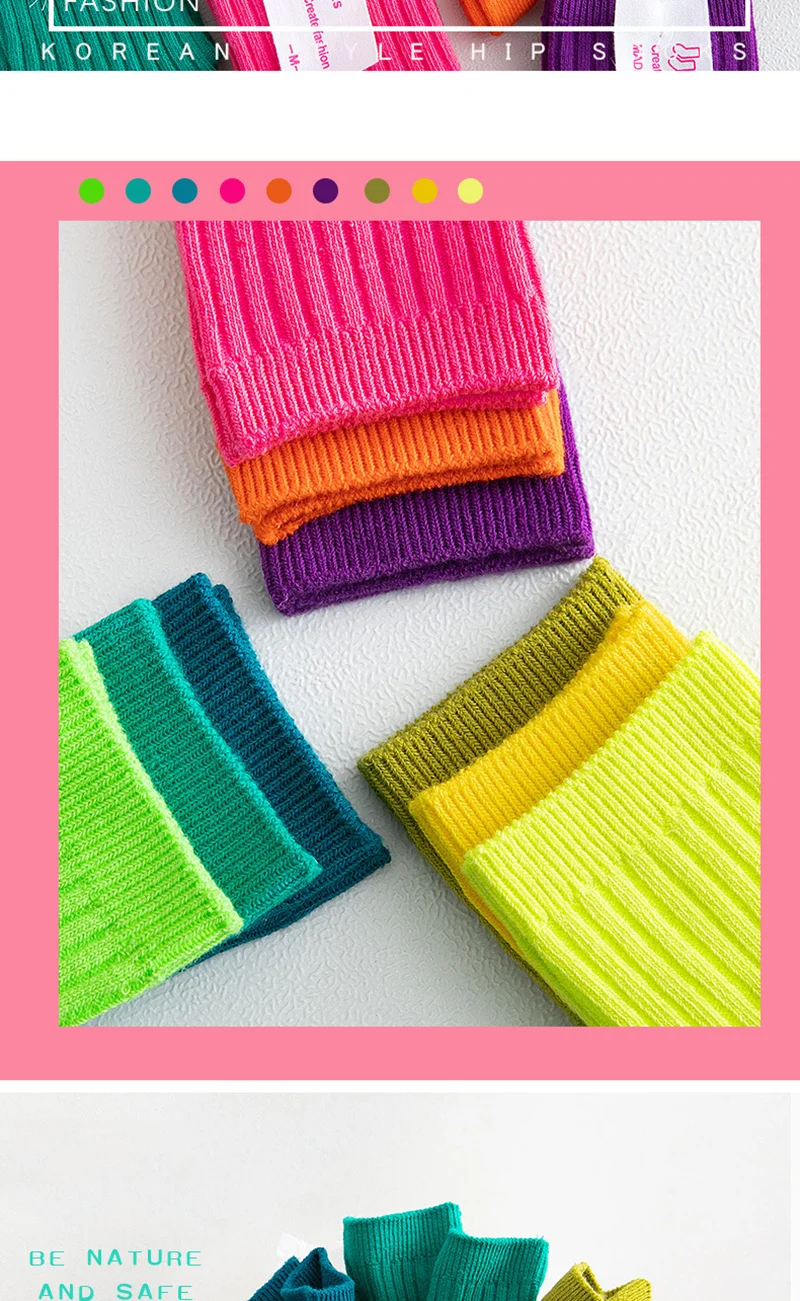 3Pairs/Lot 2024 Spring Summer Children's Candy Color Socks Korean Japanese Style Kids Boys Girls Double Needle Mid-Tube Socks