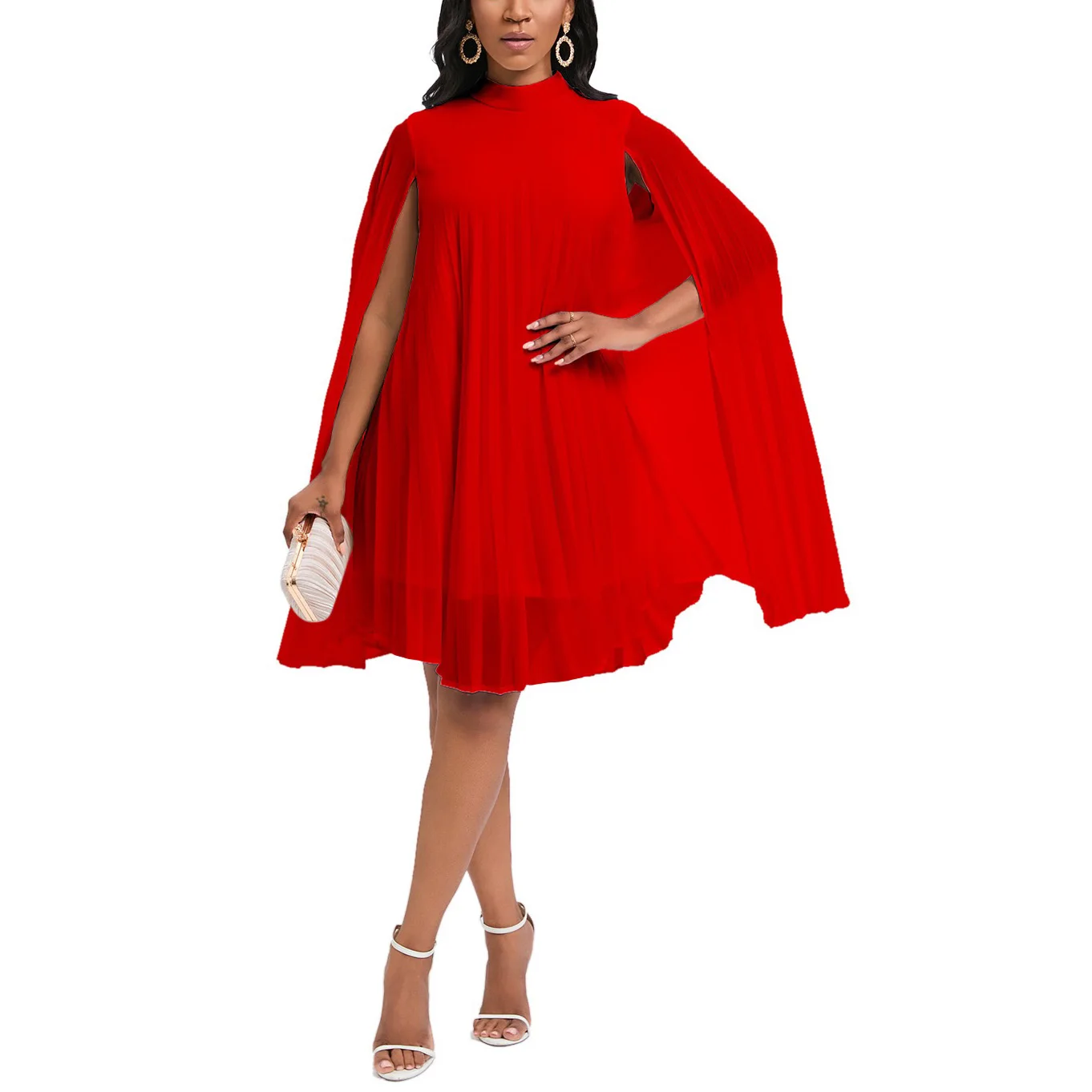 Chiffon Dress for Women Elegant 2024 New Round Neck Batwing Sleeve Loose Knee Length Luxury African Birthday Party Dinner Dress