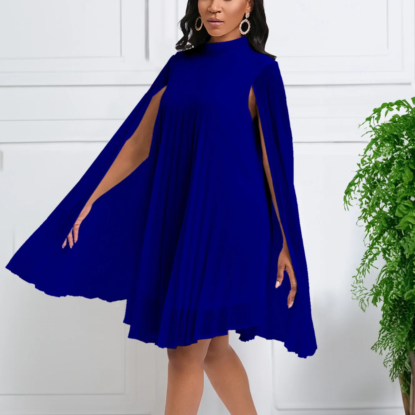 Chiffon Dress for Women Elegant 2024 New Round Neck Batwing Sleeve Loose Knee Length Luxury African Birthday Party Dinner Dress