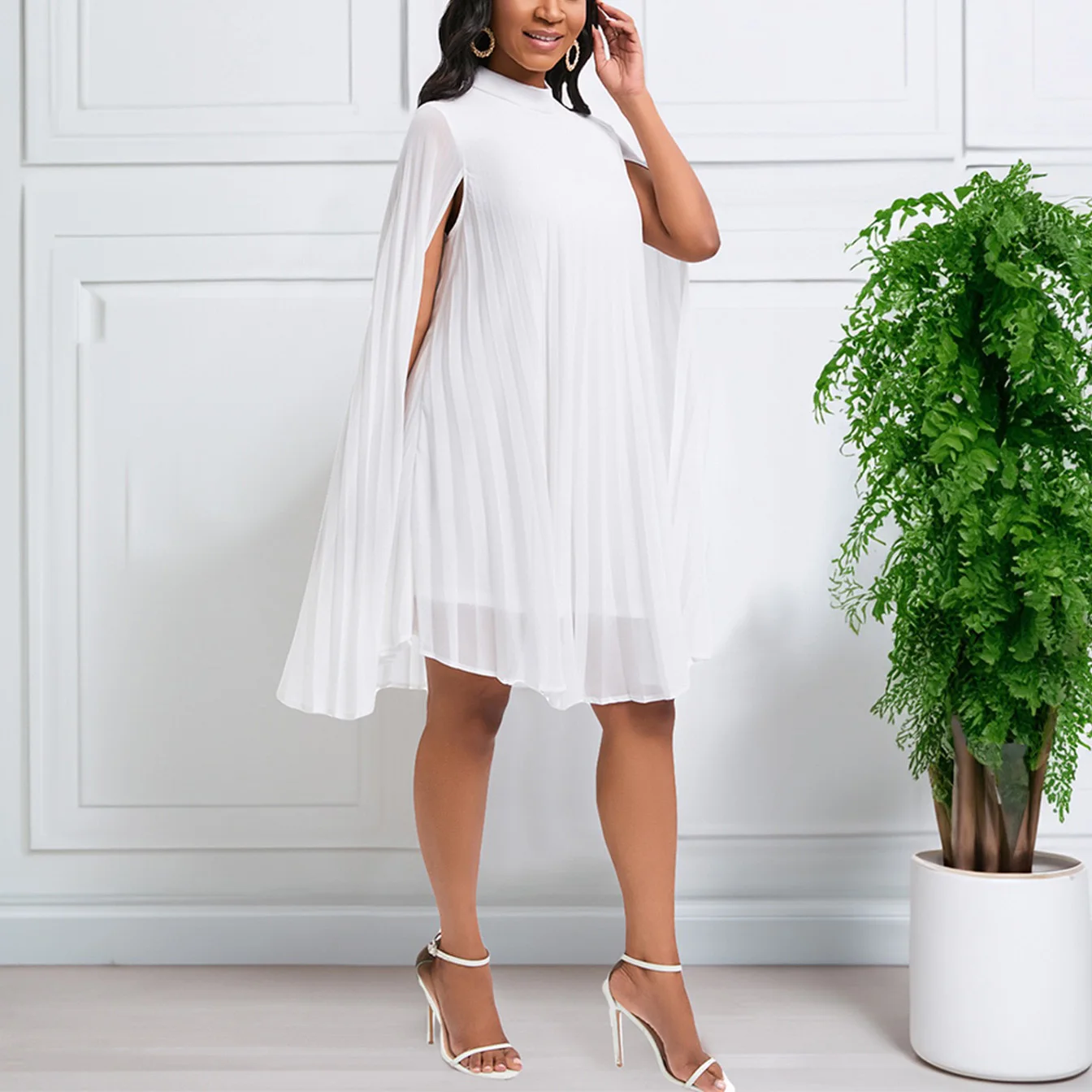 Chiffon Dress for Women Elegant 2024 New Round Neck Batwing Sleeve Loose Knee Length Luxury African Birthday Party Dinner Dress