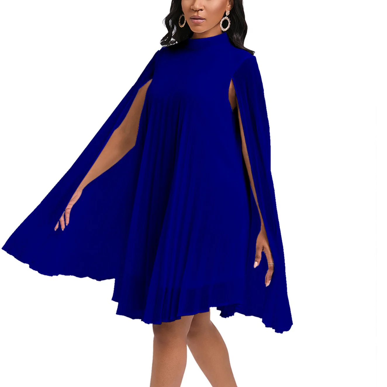 Chiffon Dress for Women Elegant 2024 New Round Neck Batwing Sleeve Loose Knee Length Luxury African Birthday Party Dinner Dress