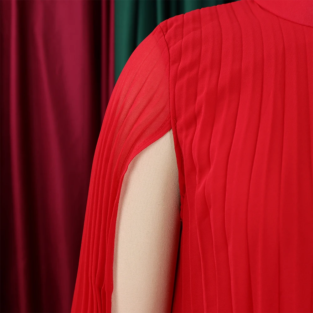 Chiffon Dress for Women Elegant 2024 New Round Neck Batwing Sleeve Loose Knee Length Luxury African Birthday Party Dinner Dress