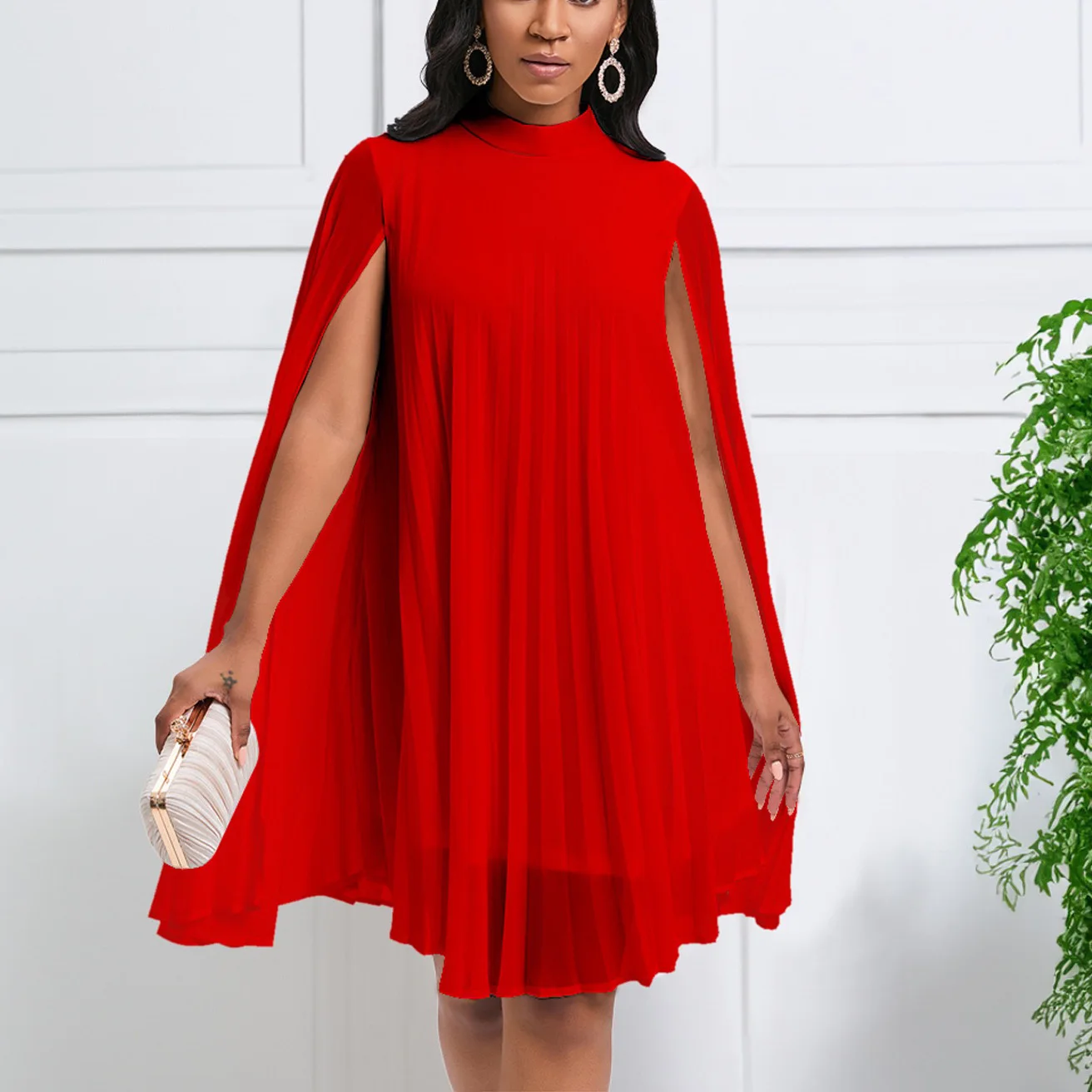 Chiffon Dress for Women Elegant 2024 New Round Neck Batwing Sleeve Loose Knee Length Luxury African Birthday Party Dinner Dress