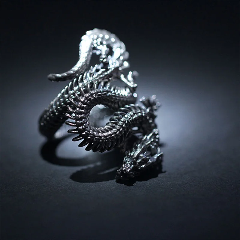 Vintage Three-dimensional Relief Animal Pattern Ring  For Men Jewelry Trendy s925 Ring Male Zodiac Dragon Finger Accessories