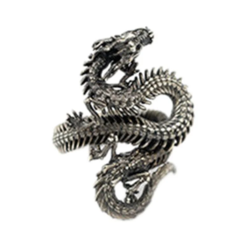 Vintage Three-dimensional Relief Animal Pattern Ring  For Men Jewelry Trendy s925 Ring Male Zodiac Dragon Finger Accessories