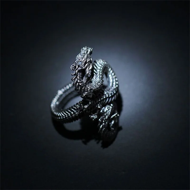 Vintage Three-dimensional Relief Animal Pattern Ring  For Men Jewelry Trendy s925 Ring Male Zodiac Dragon Finger Accessories