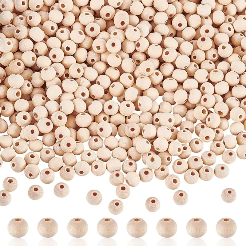 2000pcs Wood Beads 8mm Wooden Spacer Beads Round Loose Beads for Macrame Garland Home Farmhouse Christmas Tree Decor