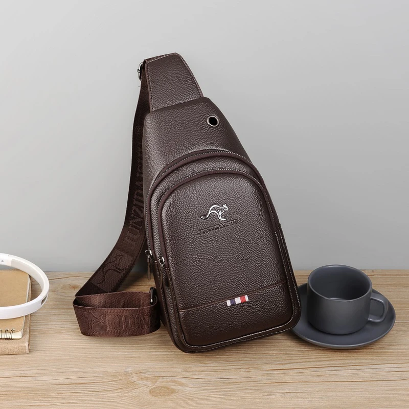 Men's Chest Pack Crossbody Bag Luxury Design Durable PU Leather Handbag Chest Bag Vintage Leisure Men's Handbag Shoulder Bag