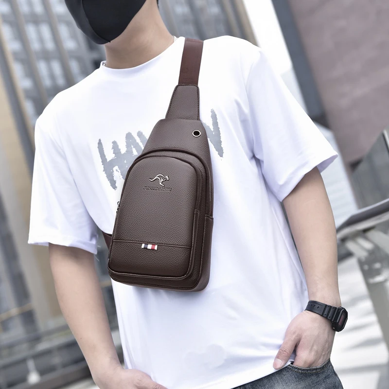 Men's Chest Pack Crossbody Bag Luxury Design Durable PU Leather Handbag Chest Bag Vintage Leisure Men's Handbag Shoulder Bag
