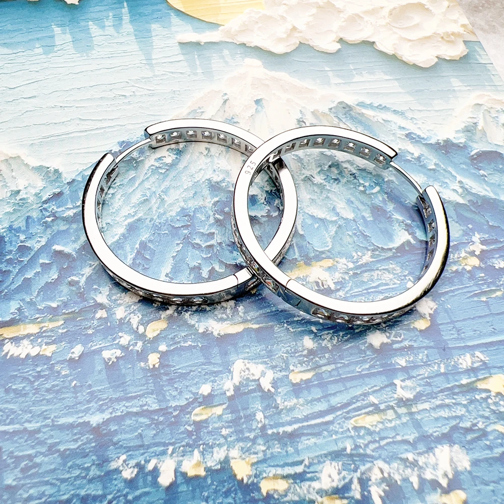 Large Hinged Hoops Earrings Creole Classic Gift In 925 Sterling Silver Europe Style Glam Fine Jewerly For Women