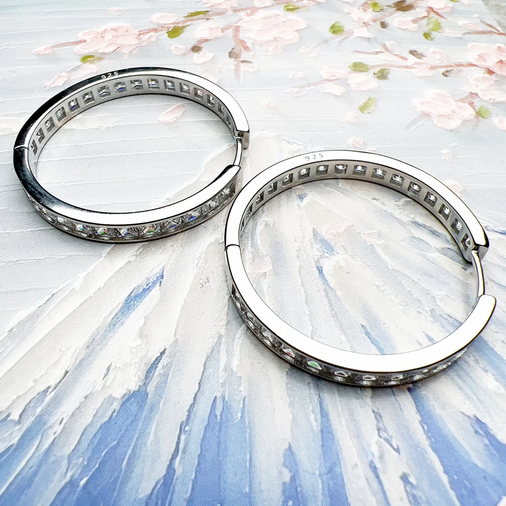 Large Hinged Hoops Earrings Creole Classic Gift In 925 Sterling Silver Europe Style Glam Fine Jewerly For Women