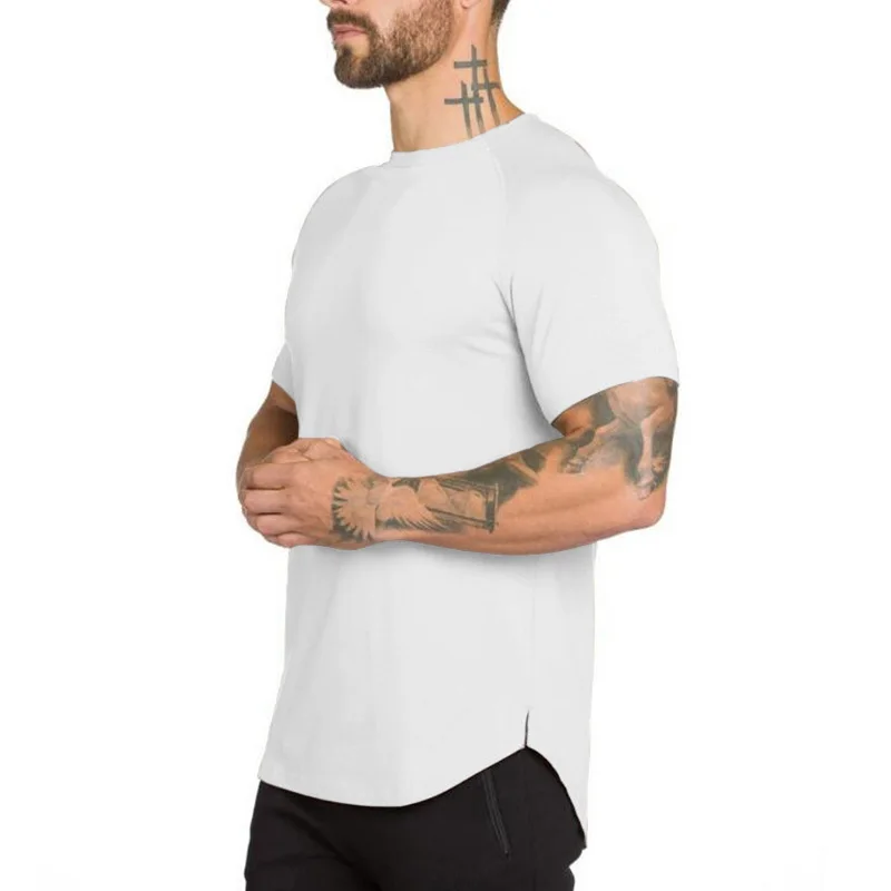 DIY Brand Gym Clothing Fitness T Shirt Men Fashion Extend Hip Hop Summer Short Sleeve T-shirt Cotton Bodybuilding Muscle Tshirt