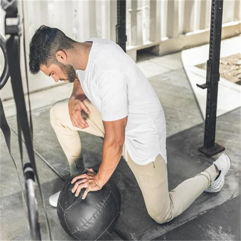 DIY Brand Gym Clothing Fitness T Shirt Men Fashion Extend Hip Hop Summer Short Sleeve T-shirt Cotton Bodybuilding Muscle Tshirt