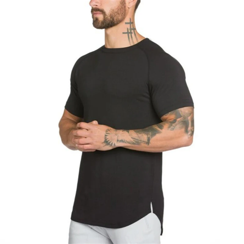 DIY Brand Gym Clothing Fitness T Shirt Men Fashion Extend Hip Hop Summer Short Sleeve T-shirt Cotton Bodybuilding Muscle Tshirt