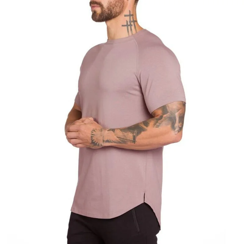 DIY Brand Gym Clothing Fitness T Shirt Men Fashion Extend Hip Hop Summer Short Sleeve T-shirt Cotton Bodybuilding Muscle Tshirt