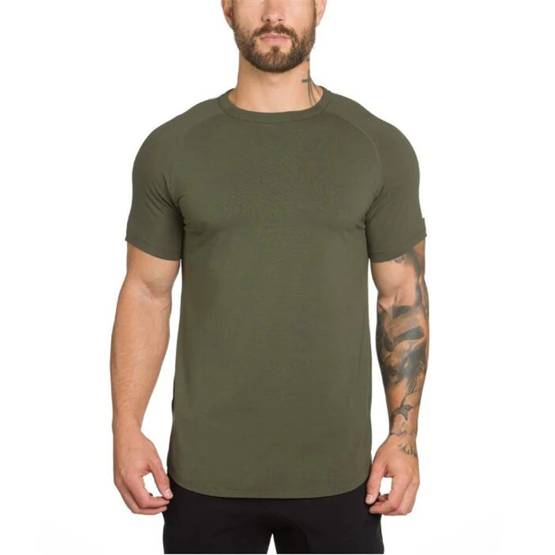 DIY Brand Gym Clothing Fitness T Shirt Men Fashion Extend Hip Hop Summer Short Sleeve T-shirt Cotton Bodybuilding Muscle Tshirt