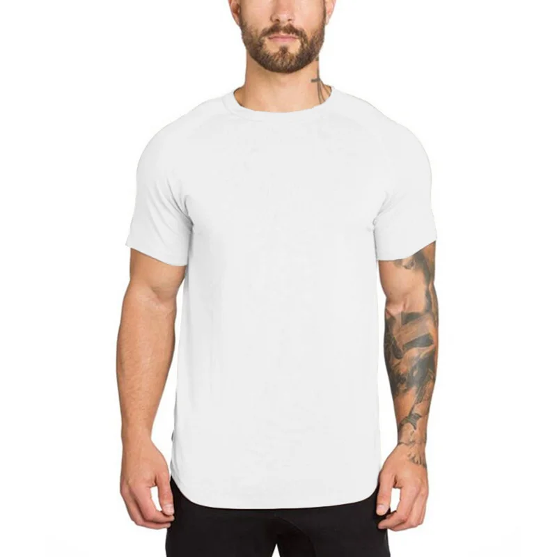 DIY Brand Gym Clothing Fitness T Shirt Men Fashion Extend Hip Hop Summer Short Sleeve T-shirt Cotton Bodybuilding Muscle Tshirt