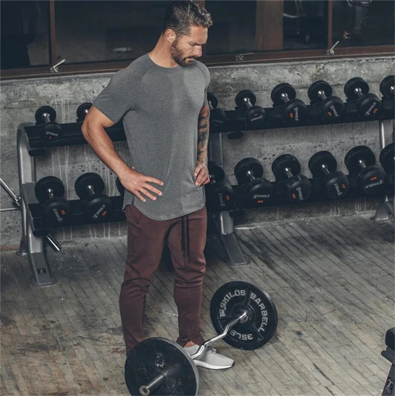 DIY Brand Gym Clothing Fitness T Shirt Men Fashion Extend Hip Hop Summer Short Sleeve T-shirt Cotton Bodybuilding Muscle Tshirt