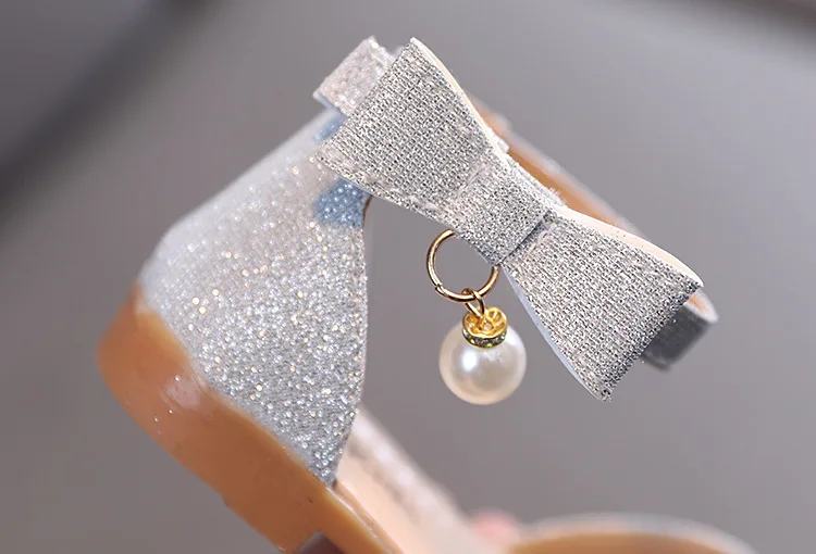 Elegant Girl Leather Shoes Sweet Fashion Bowknot Kids Causal Flat Sandals Korean Style Rhinestone Children Princess Single Shoes