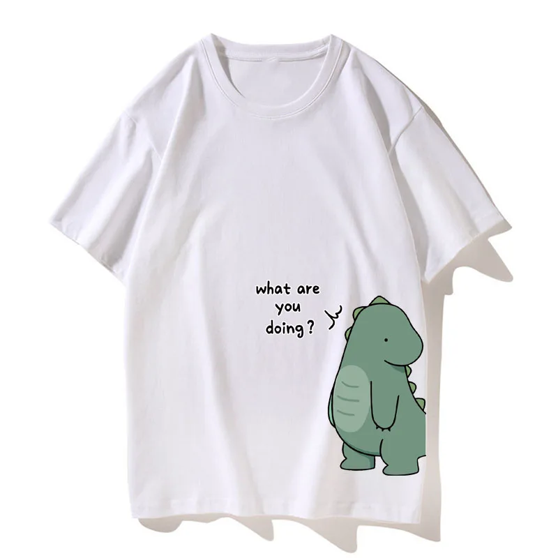 T-Shirt Paired with Dinosaur Double T-Shirt, Summer High-Quality Pure Cotton Casual Top, Couple Style Short-Sleeved T-Shirt