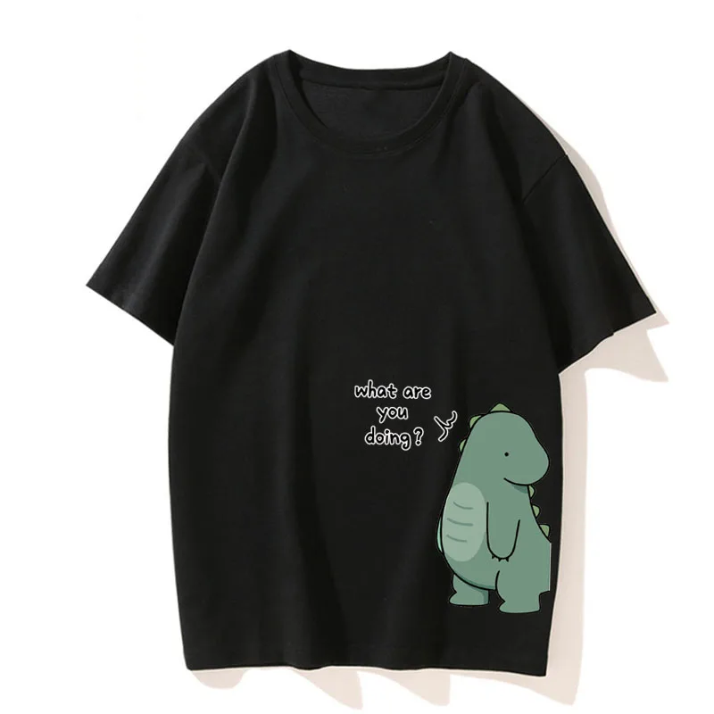 T-Shirt Paired with Dinosaur Double T-Shirt, Summer High-Quality Pure Cotton Casual Top, Couple Style Short-Sleeved T-Shirt