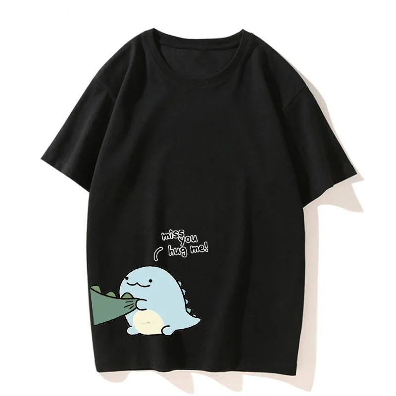 T-Shirt Paired with Dinosaur Double T-Shirt, Summer High-Quality Pure Cotton Casual Top, Couple Style Short-Sleeved T-Shirt